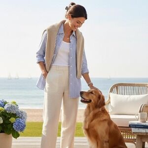 Nautica‎ Blue and white stripped button up mens L coastal grandmother old money